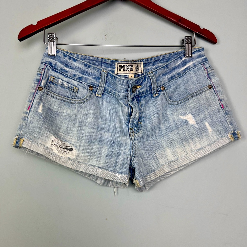Victoria’s Secret PINK Denim Cut Off Shorts Sz 6 Blue Destroyed Denim Distressed